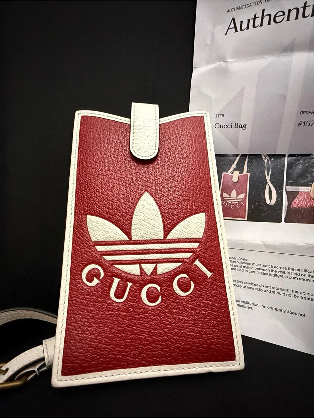 Authentic Gucci Adidas Red & White Logo Crossbody Phone Trefoil Red & Purse - Picture 3 of 14